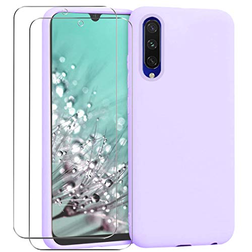 Ingen - Funda para Xiaomi Mi A3 + 2 Pack Protector de Pantalla, Funda Suave de Silicona Líquida con tapete de Microfibra Anti-Rasguño. para Xiaomi Mi A3 6.09”.Púrpura.