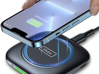INIU Cargador Inalambrico Rápido, 15W Qi Wireless Charger Pad con Indicador Autoadaptativo Base Carga Inalambrica para iPhone 13 12 11 Pro XS X 8 Plus Samsung S21 S9 Note10 9 AirPods Huawei Xiaomi etc
