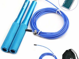 InnoTi Comba de Crossfit para Hombre y Mujer - Cuerda de Saltar de Alta Velocidad para Boxeo y Fitness - Comba de Alumino Ligera Saltos Dobles - Ajustable y con Cable Extra de Repuesto (Azul)