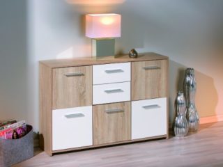 Inter Link Ischia - Aparador Sonoma Roble imitando, 2 cajones, 5 puertas, Roble/Blanco, 115 x 77 x 30 cm