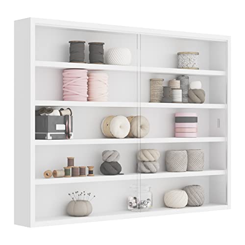 Inter Link Simply Vitrina de madera MDF y vidrio, Blanco, 80 x 9.5 x 60 cm