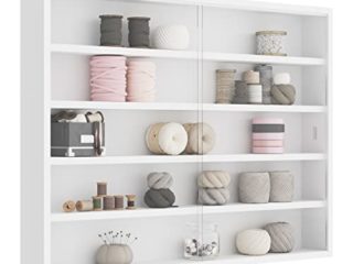Inter Link Simply Vitrina de madera MDF y vidrio, Blanco, 80 x 9.5 x 60 cm