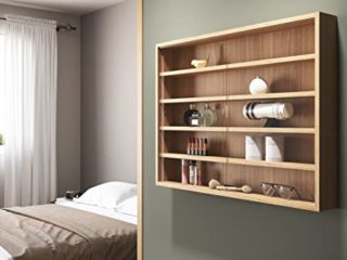 Inter Link Vitrina de coleccionista, estante de cristal, vitrina de pared, estante colgante, vitrina, tablero de fibra de densidad media MDF, madera de imitación roble Sonoma