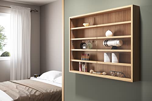 Inter Link Vitrina de coleccionista, estante de cristal, vitrina de pared, estante colgante, vitrina, tablero de fibra de densidad media MDF, madera de imitación roble Sonoma