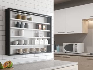 Inter Link Vitrina de coleccionista, vitrina de cristal, vitrina de pared, estante colgante, tablero de fibra de densidad media MDF, blanco y negro