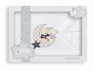 INTERBABY -Sábanas Minicuna Osito Amoroso Blanco Gris
