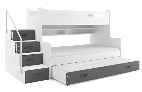 Interbeds MAX 3 - Litera con 3 colchones de Regalo 200x120, 200x80, 190x80 (Superficie de Descanso), con somieres y cajón Nido incluidos. (Blanco)