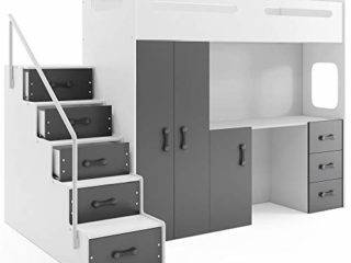 Interbeds MAX 4 - Cama Alta (200 x 80 cm, con Armario y Escritorio, Incluye colchón) gris