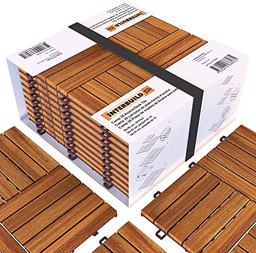 INTERBUILD baldosas terraza exterior Acacia 30 x 30 cm 0,9 ㎡ por PACK Color teca dorado, para jardín, balcón, desmontables