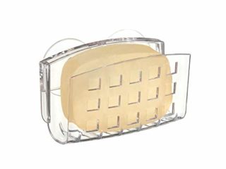 InterDesign Basic Jabonera con ventosa, porta esponjas y estropajos fabricado en plástico, transparente