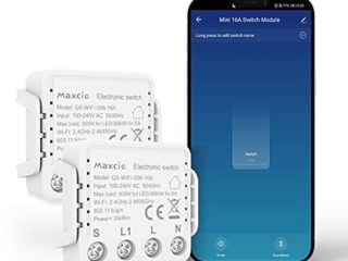Interruptor Conmutador WiFi, Maxcio Interruptor Luz Inalámbrico 2 Vías Compatible con Alexa Echo/Dot/Tap, Google Home, Mini Relé de Interruptor Inteligente con Temporizaor, 2 Packs