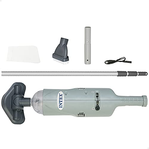 Intex - Limpiafondos manual, Aspirador piscina INTEX, Aspirador de fondo de piscinas, autonomía 50 minutos, 2 cepillos intercambiables, tubo telescópico 2,39 cm, INTEX