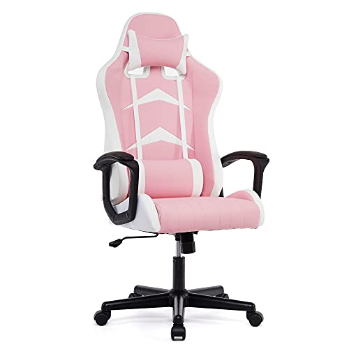 IntimaTe WM Heart Silla Gaming con Respaldo Alto Cojín Lumbar & Cabeza Almohada, Altura Ajustable 360° Giratorio y Reposabrazos Fijos (Pink)