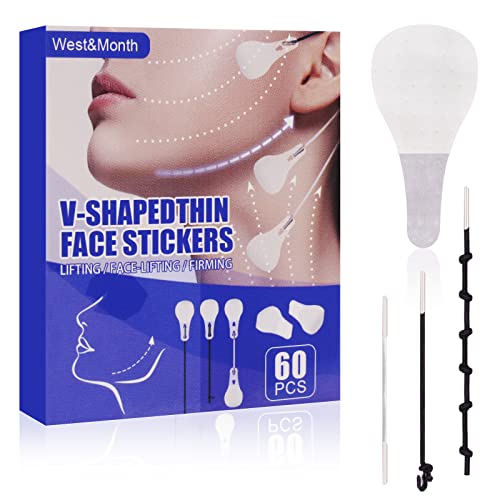 Invisible Lift Adhesivo Facial,60pcs Face Lift Tape,Lifting Facial Parche,Lifting Cuello,ojos y barbilla,Cinta de Estiramiento Facial,Cinta Adhesiva Facial,Lift Adhesivo Facial Lifting Cuello