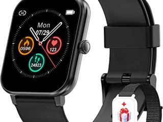 IOWODO Smartwatch R3PRO,Reloj Inteligente Hombre Mujer con Oxímetro(SpO2),1.69" Pantalla con Termómetro Pulsómetro Sueño Podómetro,Pulsera Actividad Impermeable IP68 para Android IOS(Nuevo -2 Correas)