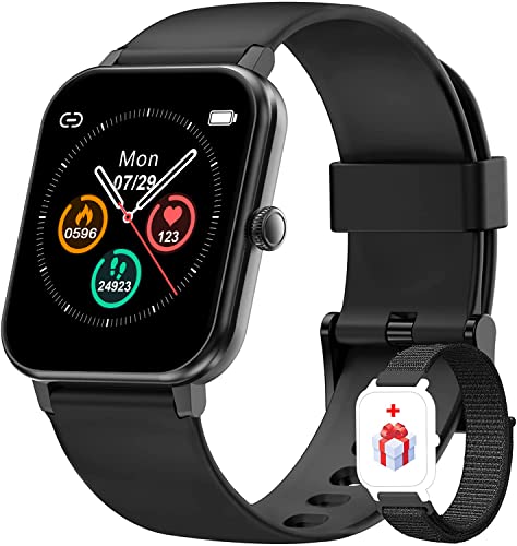 IOWODO Smartwatch R3PRO,Reloj Inteligente Hombre Mujer con Oxímetro(SpO2),1.69" Pantalla con Termómetro Pulsómetro Sueño Podómetro,Pulsera Actividad Impermeable IP68 para Android IOS(Nuevo -2 Correas)