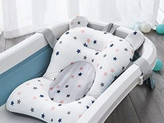 IPENNY Alfombra de baño para bebé, malla de baño, asiento de baño, para recién nacido, con cinturón de seguridad, cojín de baño, tumbona antideslizante, plegable, cojín de aire