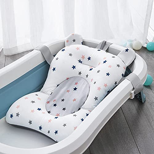 IPENNY Alfombra de baño para bebé, malla de baño, asiento de baño, para recién nacido, con cinturón de seguridad, cojín de baño, tumbona antideslizante, plegable, cojín de aire