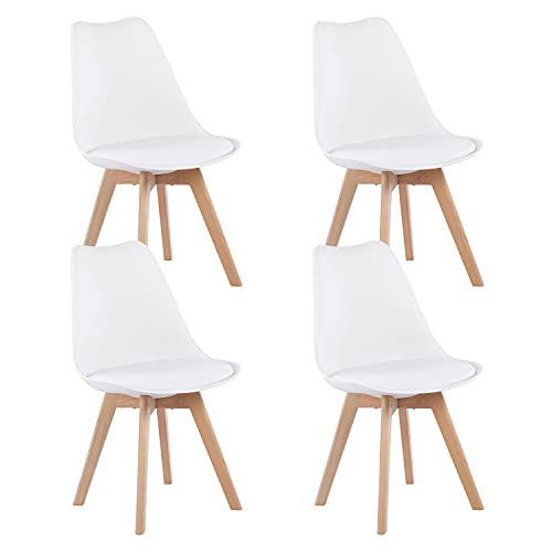 IPOTIUS Sillas Comedor Pack 4 Blanco, Silla de Madera Comedor de Haya, Silla de Estilo nórdico, Apto para Silla para Comedor, Dormitorio, Cocina