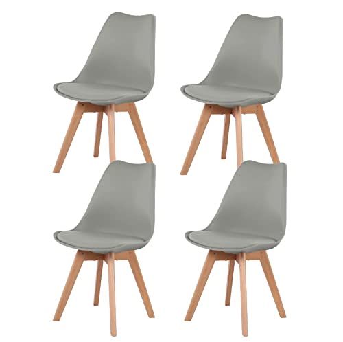 IPOTIUS Sillas Comedor Pack 4 Gray, Silla de Madera Comedor de Haya, Silla de Estilo nórdico, Apto para Silla para Comedor, Dormitorio, Cocina