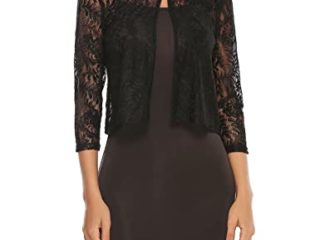 Irevial Bolero Fiesta Mujer Encaje Cardigan Corto Transparente Torera 3/4 Mangas Elegante Bolero Ligero Causal Top de Encaje Verano Negro, L
