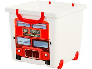 Iris 123304.0 diseño de autobús de Londres caja de almacenaje para niños con ruedas y asa, 25 L, color blanco/rojo