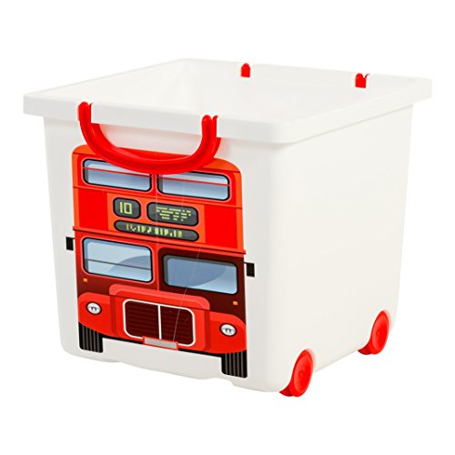 Iris 123304.0 diseño de autobús de Londres caja de almacenaje para niños con ruedas y asa, 25 L, color blanco/rojo