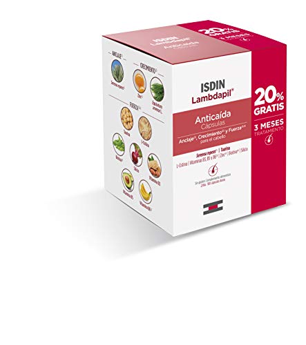 ISDIN Lambdapil Cápsulas Anticaída del Cabello, 180 Cápsulas, 20% Gratis, Aporta ingredientes para mantener un cabello saludable, 3 Meses Tratamiento