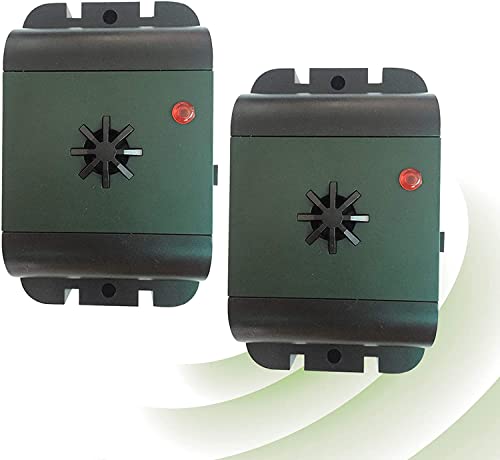 ISOTRONIC Ahuyentador ultrasónico de palomas, gorriones, gaviotas, cuervos | Anti palomas con ultrasonidos | Repelente acústico de aves | Espantapájaros | Para balcones, fachadas, terrazas | Set de 2
