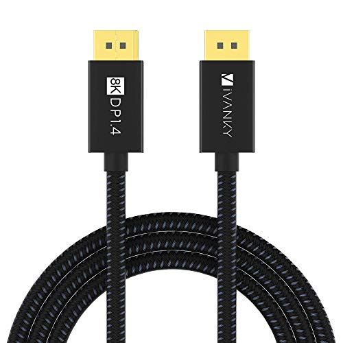 IVANKY Cable DisplayPort 1.4 3 Metros [8K@60Hz,4K@144Hz] Cable DP resolución UHD con 8 K, Soporte HBR3, DSC 1.2, HDR 10, Cable DisplayPort a DisplayPort para PC, Laptop, TV, Nylon Trenzado