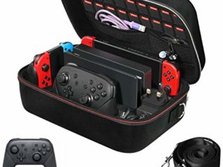 ivoler Funda para Nintendo Switch, Estuche Dura de Transporte de Lujo, Carcasa Rígida de Viaje para Consola, Adaptador AC, Joy-con Grip, Strap Joy-con, 18 Cartuchos de Juegos y Otros