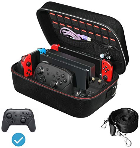 ivoler Funda para Nintendo Switch, Estuche Dura de Transporte de Lujo, Carcasa Rígida de Viaje para Consola, Adaptador AC, Joy-con Grip, Strap Joy-con, 18 Cartuchos de Juegos y Otros