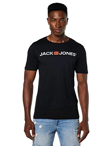 JACK & JONES Jjecorp Logo Tee Ss Crew Neck Noos, Camiseta Hombre, Negro (Black), L