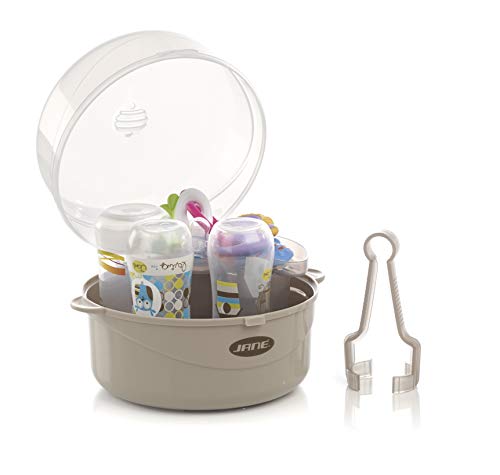 Jané Esterilizador para Microondas, con Cesta para Tetinas y Pequeños Accesorios, Capacidad 6 Biberones, Medidas 16,5 x Ø20 cm