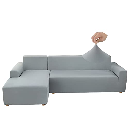 Jaotto Fundas para Sofás Chaise Longue Elásticas,Cubre Fundas de Sofá Cheslong Brazo Largo Derecho Ajustables de Forma L Extraíbles Lavables,Fundas Protectora para Sofa(1 Plaza+2 Plazas,Gris Humo)