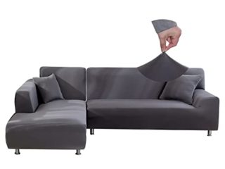 Jaotto Fundas para Sofás Chaise Longue Elásticas,Cubre Fundas de Sofá Cheslong Brazo Largo Derecho Ajustables de Forma L Extraíbles Lavables,Fundas Protectora para Sofa(1 Plaza+2 Plazas,Gris)