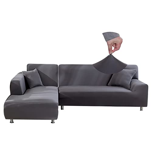 Jaotto Fundas para Sofás Chaise Longue Elásticas,Cubre Fundas de Sofá Cheslong Brazo Largo Derecho Ajustables de Forma L Extraíbles Lavables,Fundas Protectora para Sofa(1 Plaza+2 Plazas,Gris)