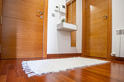 Jarapa Home Alfombra Pie de Cama - Alfombra Jarapas Algodón Natural, Rectangular, Pelo Largo Color Crudo 70x130cm. 1 Hecha a Mano en Granada - Dormitorio, habitación - Jarapas de la Alpujarra