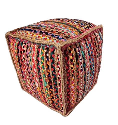 Jarapa Home Puff Cuadrado Mexi en Yute Multicolor, 45x45 cm. Hecho a Mano con Fundamentos de Comercio Justo