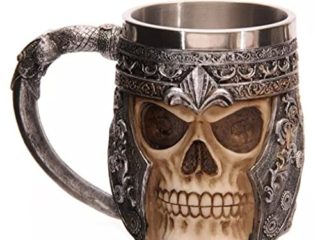 Jarra de Acero Inoxidable Interior para Agua Té Cerveza Café Bebidas (Patrón de 3D Cráneo),350ml
