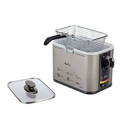 Jata FR326E Freidora Compacta Capacidad 1,3 litros Antiadherente Libre de PFOA y PTFE, Estructura Metálica, Cuerpo Inox Antihuella, Termostato Regulable, Cestillo Ajustado para Optimizar