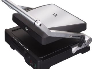 Jata GR1100 Grill de Asar Doble Línea Profesional con Placas Mixtas de 27,5 x 24 cm Antiadherente Libre de PFOA Placa Superior Ajustable 6 Posiciones Cuerpo Aluminio Fundido 2000 W, aluminio, negro