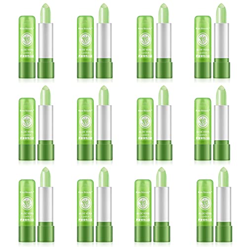 JAWSEU 12 Piezas Barras de Labios hidratante Duradero pintalabios Cambia Color Natural lápiz Labial Aloe Vera pintalabio, Lipstick pintalabios mágico Aloe Vera Labial Que Puede Cambiar de Color 3.5g