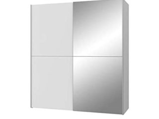 JEIK - Armario de 2 puertas correderas con 5 estantes, color blanco mate espejo