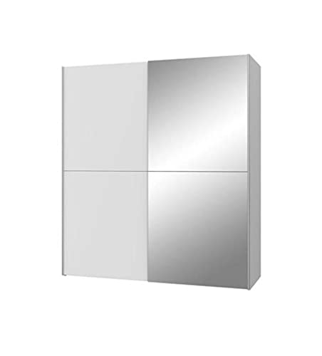 JEIK - Armario de 2 puertas correderas con 5 estantes, color blanco mate espejo