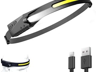 JeoPoom Linterna Frontal LED Type-C Recargable, Faro LED con Sensor, Linterna Cabeza con 5 Modos, Alto Brillante Ajustable A Prueba de Salpicaduras, para Correr, Acampar, Excursión, Pesca