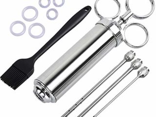 Jeringa de Cocina para Marinar Inyector de Salsas Acero Inoxidable 60ml Inyector de Condimento con 3 Agujas y Cepillo de Limpieza Kit Jeringa para Rellenar Carne Inyector Salsas Asados Pavo Res Pollo