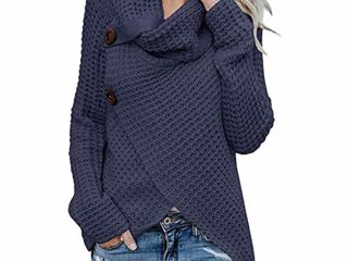 Jerseys De Punto para Mujer Cuello de Tortuga Manga Larga Suelto Prendas de Punto Suéter Irregular Jerséis Collar de la Pila Tops Cálido Otoño Invierno riou
