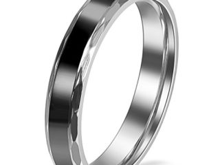 JewelryWe Par de Anillos de Alianzas Acero Inoxidable de Parejas, Anillos de Compromiso Sencillos diseño Negro Plateado, Retro Vintage para San Valentín