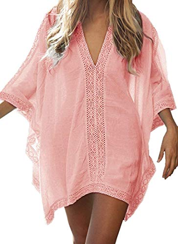JFAN Camisa Suelto de Bikini Mujer Ropa de Baño Playa Traje de Baño Vestido de Bikini Camisolas y Pareos（Rosa，Talla única）